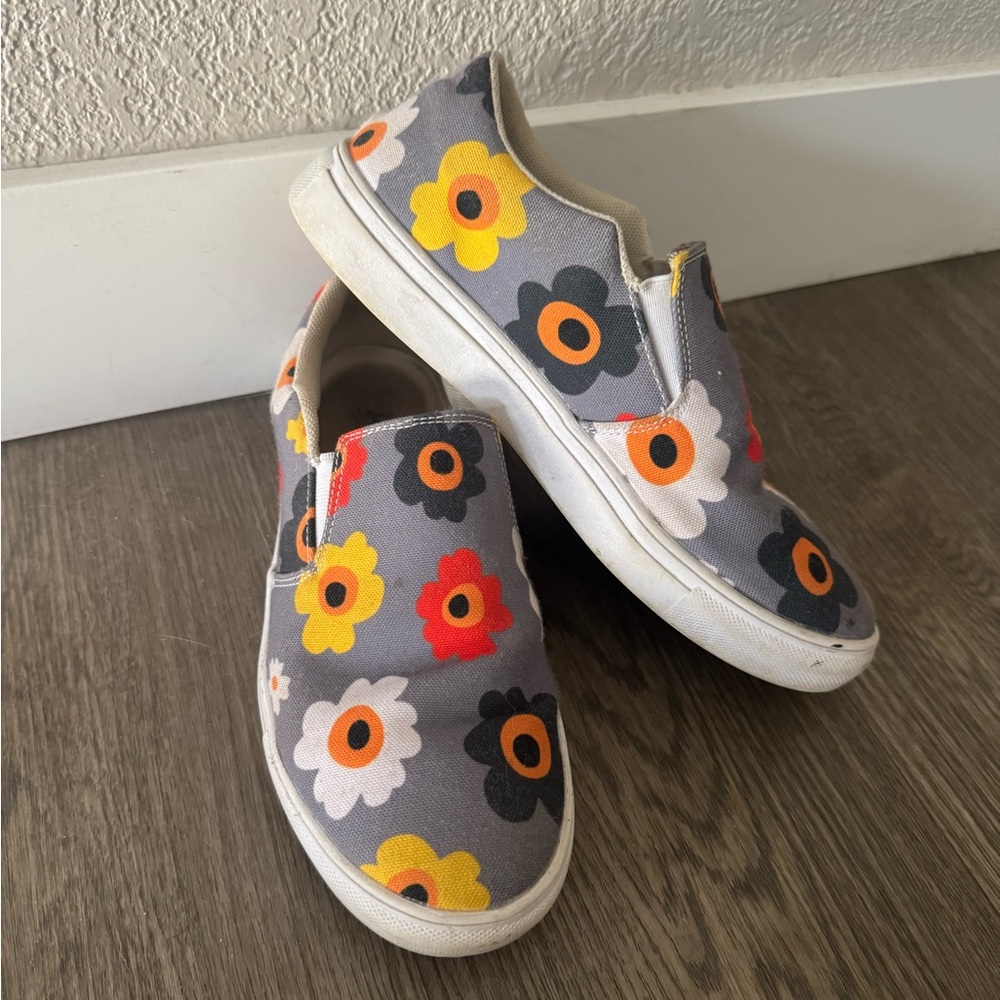 Floral Slip-On Shoes - Gray, Yellow, Red